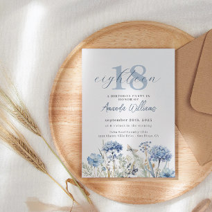 Invitation Dusty Blue Fleur sauvage 18e anniversaire Invitati