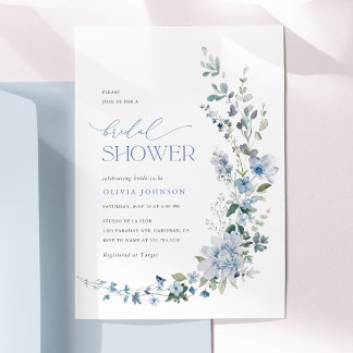 Invitation Dusty Blue Fleur Sauvage Floral Baby Shower de Mar
