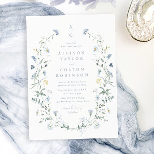 Invitation Dusty Blue Fleur sauvage Rustic Boho Mariage monog