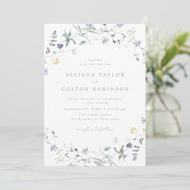 Invitation Dusty Blue Fleur sauvage Rustic Boho Mariage Photo (Debout devant)