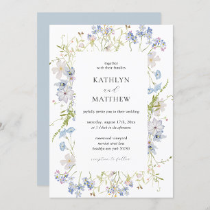 Invitation Dusty Blue Fleur sauvage Whimsical moderne Mariage