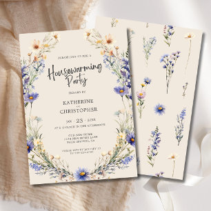 Invitation Dusty Blue Fleurs sauvages Custom House Party