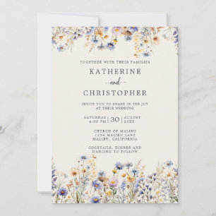 Invitation Dusty Blue Fleurs sauvages Mariage d'ivoire