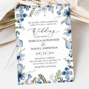 Invitation Dusty Blue Fleurs sauvages mariage élégant