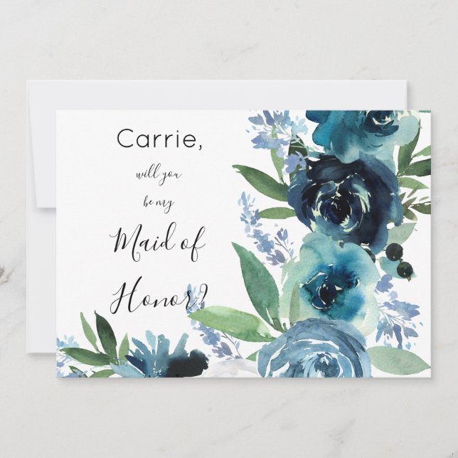 Invitation Dusty Blue Floral 2 Maid of Honor Matron Flower (Devant)
