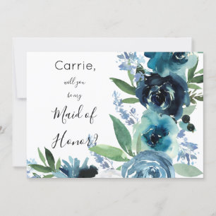 Invitation Dusty Blue Floral 2 Maid of Honor Matron Flower