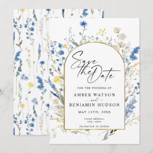 Invitation Dusty Blue Floral Arch Mariage Enregistrer La Date