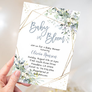 Invitation Dusty Blue Floral Baby dans le Baby shower de fleu