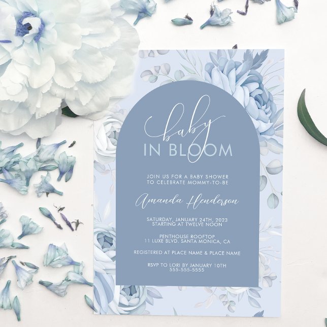 Invitation Dusty Blue Floral Baby dans le Baby shower de fleu (Créateur téléchargé)