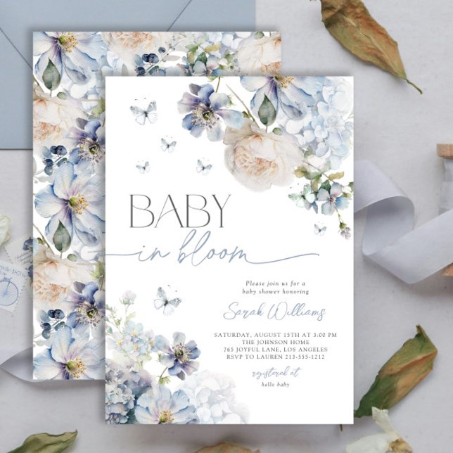 Invitation Dusty Blue Floral Baby dans le Baby shower de fleu (Créateur téléchargé)