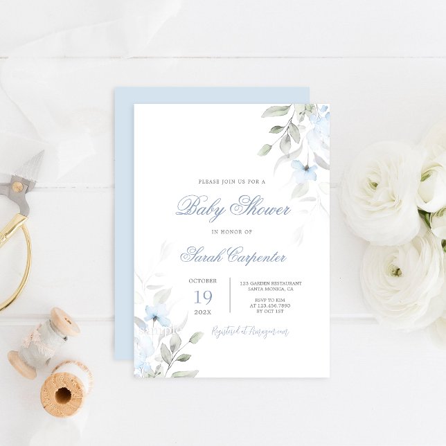Invitation Dusty Blue Floral Baby shower garçon (Créateur téléchargé)