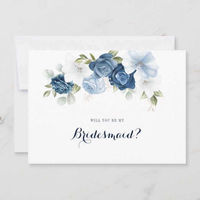 Invitation Dusty Blue Floral Bridesmaid Proposal Card (Devant)