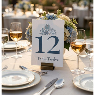 Invitation Dusty Blue Floral Custom Table Number