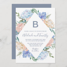 Dusty Blue Floral Diamond Monogramme Le Mariage De