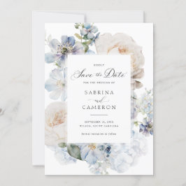 Invitation Dusty Blue Floral Élégant Mariage Rose