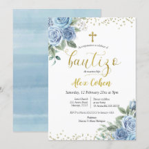 Dusty Blue Floral Espagnol garçon Bautizo