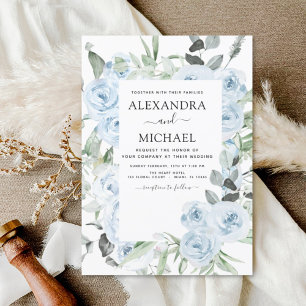 Invitation Dusty Blue Floral Eucalyptus Mariage de verdure