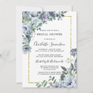 Invitation Dusty Blue Floral Fête des mariées rustique