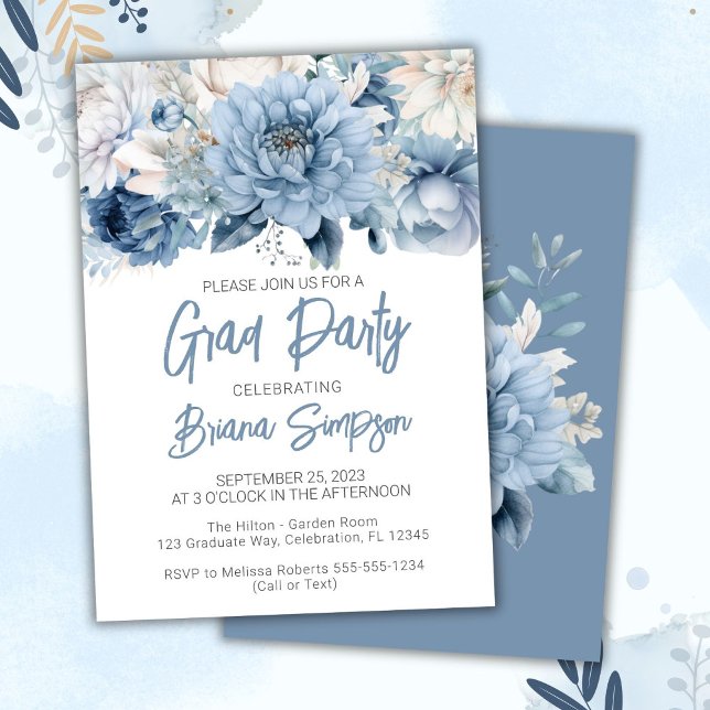 Invitation Dusty Blue Floral Graduation Party (Créateur téléchargé)