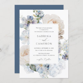 Invitation Dusty Blue Floral Hydrangea Rose Mariage