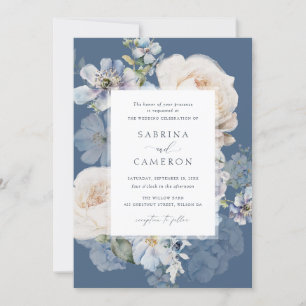 Invitation Dusty Blue Floral Hydrangea Rose Mariage