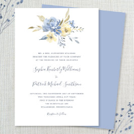 Invitation Dusty Blue Floral + libellé traditionnel mariage
