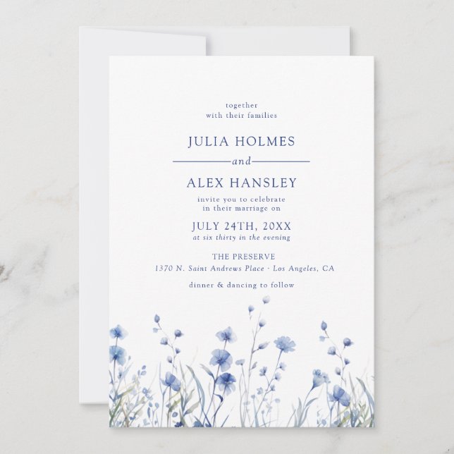Invitation Dusty Blue Floral Mariage (Devant)