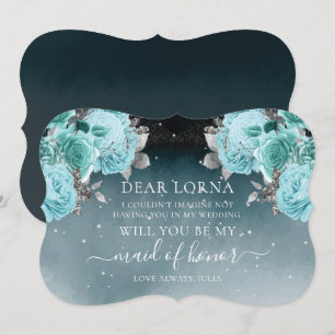 Invitation Dusty Blue Floral Mariage Be My Maid of Honor