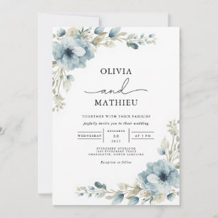 Invitation Dusty Blue Floral Mariage botanique