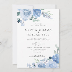 Invitation Dusty Blue Floral Mariage botanique clair