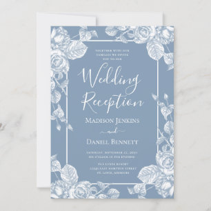 Invitation Dusty Blue Floral Mariage Réception