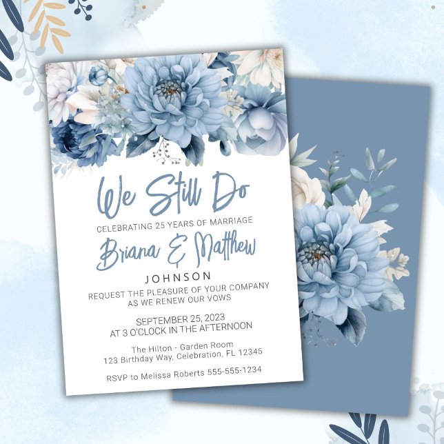 Invitation Dusty Blue Floral Mariage Vow Renouvellement (Créateur téléchargé)