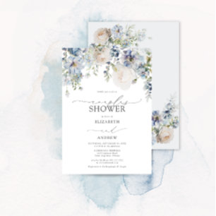 Invitation Dusty Blue Floral Photo Couples Douche