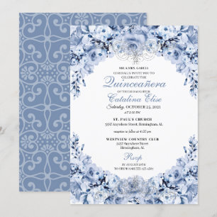 Invitation Dusty Blue Floral Quinceanera Anniversaire