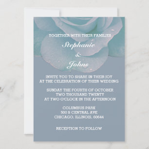 Invitation Dusty Blue Floral Rose Élégant Mariage moderne