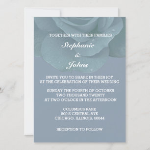 Invitation Dusty Blue Floral Rose Élégant Mariage tendance