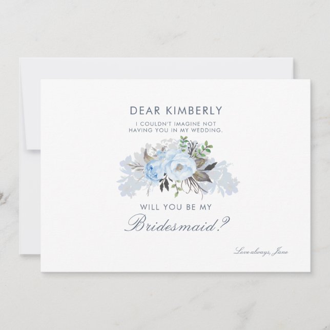 Invitation Dusty Blue Floral Serez-Vous Ma Femme D'Accueil (Devant)