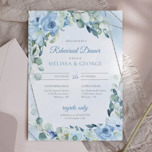 Invitation Dusty Blue Floral Silver Reproduction de cadre géo