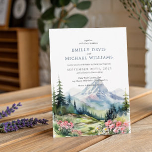 Invitation Dusty Blue Floral Spring Mountains Mariage