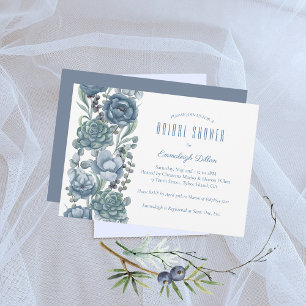 Invitation Dusty Blue Floral Succulents Fête des mariées