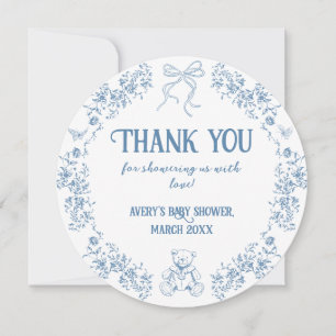 Invitation Dusty Blue Floral Vintage Teddy Bear Baby shower
