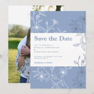 Invitation Dusty Blue Floral Wedding Enregistrer La Date Cart