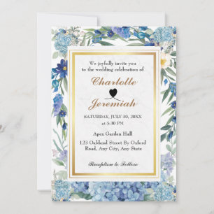 Invitation Dusty Blue Floral Wreath Mariage de feuillage