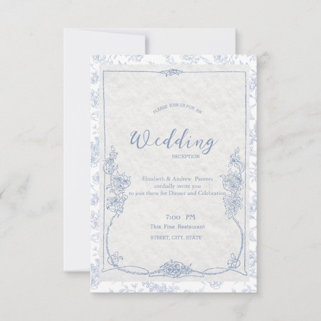 Invitation  Dusty Blue French Floral Toile Wedding (Devant)