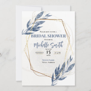 Invitation Dusty Blue Gold Eucalyptus Fête des mariées floral