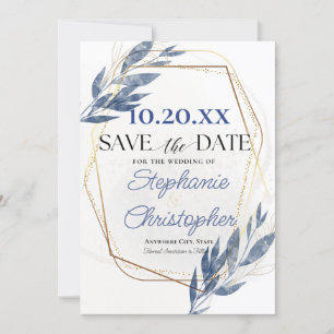 Invitation Dusty Blue Gold Frame Eucalyptus Enregistrer la da