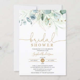 Invitation Dusty Blue Gold Greenery Eucalyptus Fête des marié