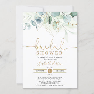 Invitation Dusty Blue Gold Greenery Eucalyptus Fête des marié