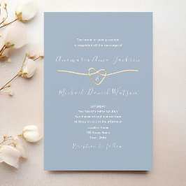 Invitation Dusty Blue Gold Heart Mariage