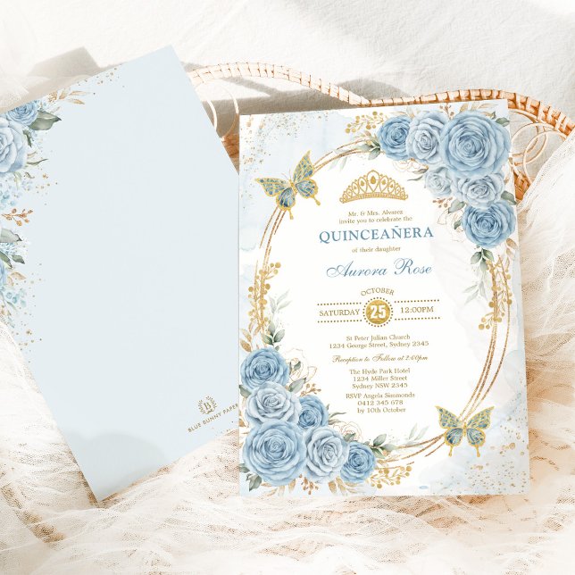 Invitation Dusty Blue Gold Quinceanera Mis Quince 15 Anos (Créateur téléchargé)
